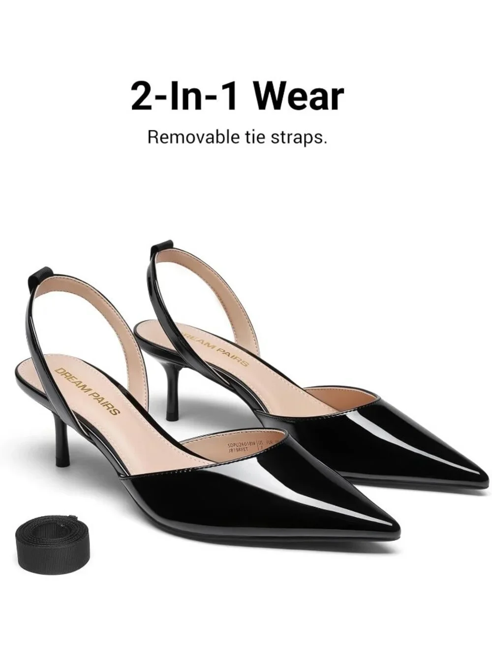 DREAM PAIRS Women's Black Slingback Lace Up Kitten Low Heel Ankle Strap Shoes